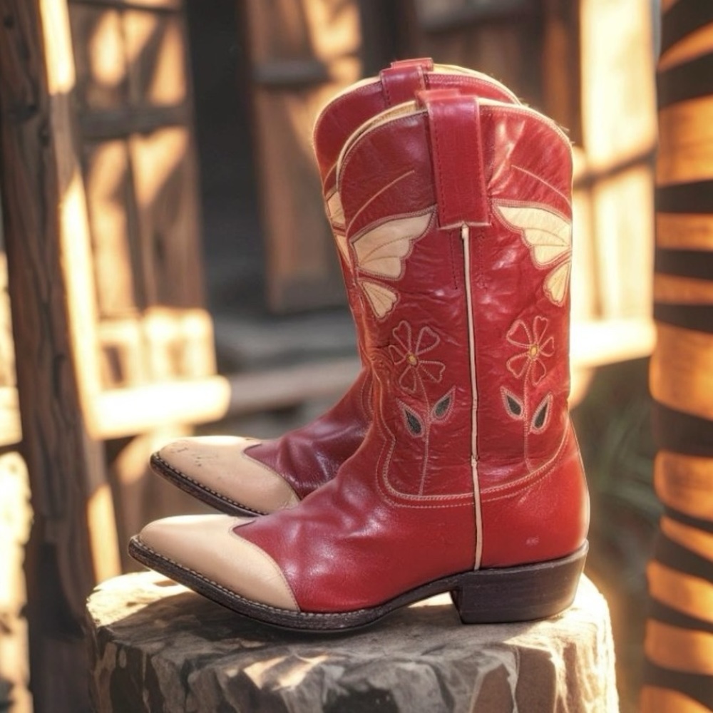 1950’s Cowboy Western Boots Butterfly and Floral Inlays